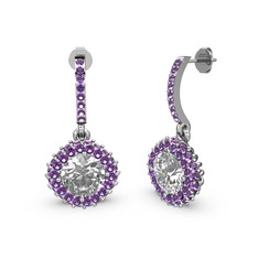 Swarovski ve ametist 8 ayar beyaz altın küpe