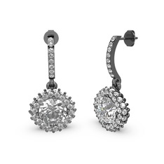 Beyaz zirkon ve swarovski 925 ayar siyah rodyum kaplama gümüş küpe