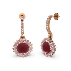 Kök yakut ve pembe kuvars 18 ayar rose altın küpe