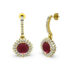 Kök yakut ve swarovski 8 ayar altın küpe