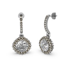 Swarovski ve dumanlı kuvars 18 ayar beyaz altın küpe