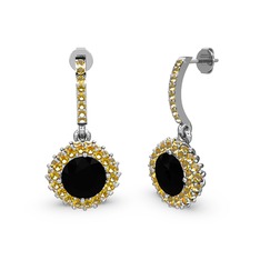 Sivana Küpe - Siyah zirkon ve sitrin 14 ayar beyaz altın küpe #vcyhqh