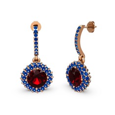 Garnet ve lab safir 14 ayar rose altın küpe
