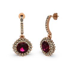 Rodolit garnet ve dumanlı kuvars 14 ayar rose altın küpe