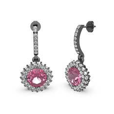Sivana Küpe - Pembe kuvars ve swarovski 925 ayar siyah rodyum kaplama gümüş küpe #ydgjc