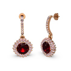 Garnet ve pembe kuvars 8 ayar rose altın küpe