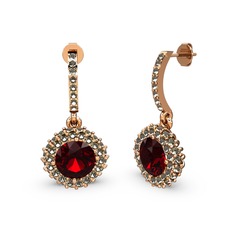 Garnet ve dumanlı kuvars 8 ayar rose altın küpe