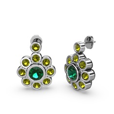Peridot ve yeşil kuvars 18 ayar beyaz altın küpe
