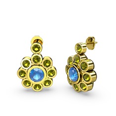 Elmas Çiçek Küpe - Peridot ve akuamarin 8 ayar altın küpe #10f1re7