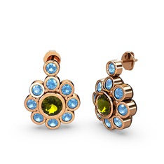 Elmas Çiçek Küpe - Akuamarin ve peridot 925 ayar rose altın kaplama gümüş küpe #10psows