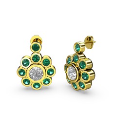 Yeşil kuvars ve swarovski 8 ayar altın küpe