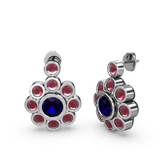 Elmas Çiçek Küpe - Kök yakut ve lab safir 18 ayar beyaz altın küpe #114bgfr