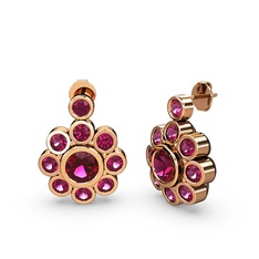 Elmas Çiçek Küpe - Rodolit garnet 14 ayar rose altın küpe #118bfin