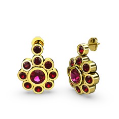 Elmas Çiçek Küpe - Garnet ve rodolit garnet 18 ayar altın küpe #12k23wm