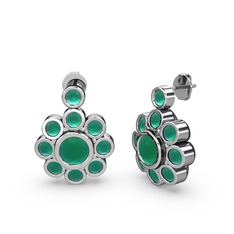 Elmas Çiçek Küpe - Kök zümrüt 18 ayar beyaz altın küpe #137rvsw