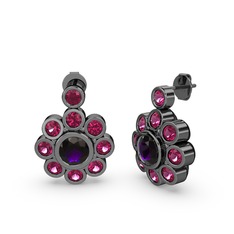 Rodolit garnet ve ametist 925 ayar siyah rodyum kaplama gümüş küpe