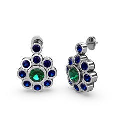 Lab safir ve yeşil kuvars 14 ayar beyaz altın küpe