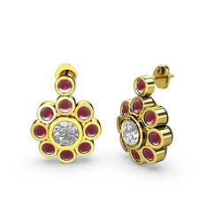 Elmas Çiçek Küpe - Kök yakut ve swarovski 8 ayar altın küpe #14vgne5