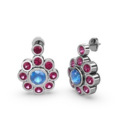 Elmas Çiçek Küpe - Rodolit garnet ve akuamarin 8 ayar beyaz altın küpe #159bh9d