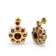Elmas Çiçek Küpe - Rodolit garnet ve garnet 18 ayar altın küpe #15aredr