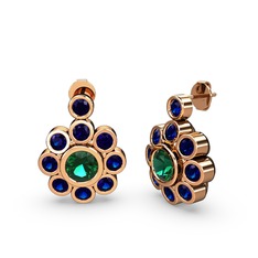 Elmas Çiçek Küpe - Lab safir ve yeşil kuvars 18 ayar rose altın küpe #15psapc