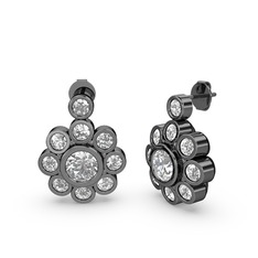Elmas Çiçek Küpe - Elmas ve swarovski 925 ayar siyah rodyum kaplama gümüş küpe (1 karat) #15t76on