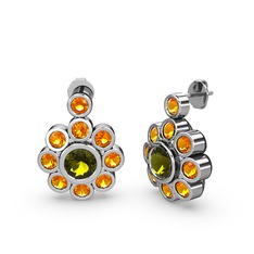 Elmas Çiçek Küpe - Sitrin ve peridot 14 ayar beyaz altın küpe #162x2il