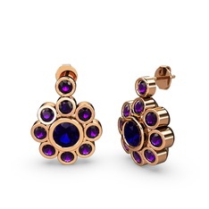 Ametist ve lab safir 18 ayar rose altın küpe