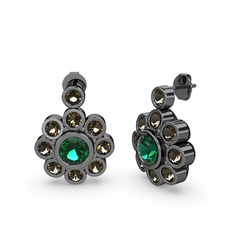 Elmas Çiçek Küpe - Dumanlı kuvars ve yeşil kuvars 925 ayar siyah rodyum kaplama gümüş küpe #16ulv8h