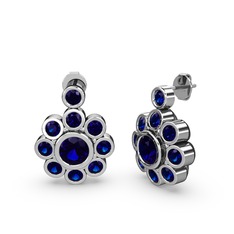 Elmas Çiçek Küpe - Lab safir 18 ayar beyaz altın küpe #1760a3p