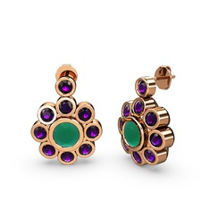 Ametist ve kök zümrüt 8 ayar rose altın küpe