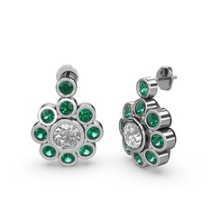 Elmas Çiçek Küpe - Yeşil kuvars ve beyaz zirkon 14 ayar beyaz altın küpe #17yzix2