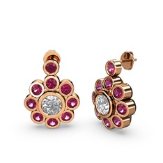 Elmas Çiçek Küpe - Rodolit garnet ve pırlanta 8 ayar rose altın küpe (1.08 karat) #18g5wrh