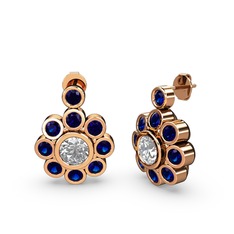 Lab safir ve pırlanta 14 ayar rose altın küpe (1.08 karat)