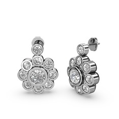 Elmas Çiçek Küpe - Beyaz zirkon ve swarovski 8 ayar beyaz altın küpe #19oxm1h