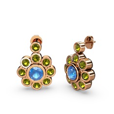 Peridot ve akuamarin 8 ayar rose altın küpe