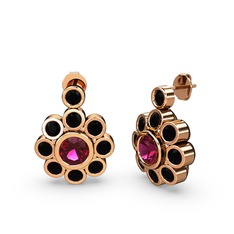 Elmas Çiçek Küpe - Siyah zirkon ve rodolit garnet 18 ayar rose altın küpe #1avw6rg