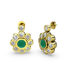 Swarovski ve kök zümrüt 14 ayar altın küpe