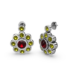 Elmas Çiçek Küpe - Peridot ve garnet 8 ayar beyaz altın küpe #1b8zsx4