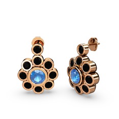 Siyah zirkon ve akuamarin 18 ayar rose altın küpe