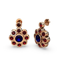 Garnet ve lab safir 18 ayar rose altın küpe