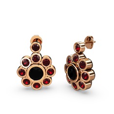Elmas Çiçek Küpe - Garnet ve siyah zirkon 8 ayar rose altın küpe #1cntvot
