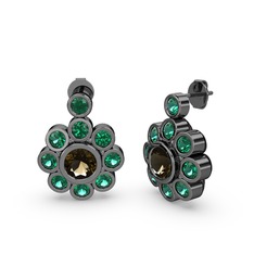 Elmas Çiçek Küpe - Yeşil kuvars ve dumanlı kuvars 925 ayar siyah rodyum kaplama gümüş küpe #1e7s6y