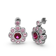 Pembe kuvars ve rodolit garnet 925 ayar gümüş küpe