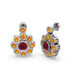 Sitrin ve kök yakut 8 ayar beyaz altın küpe