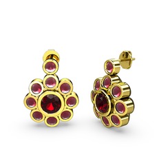 Elmas Çiçek Küpe - Kök yakut ve garnet 18 ayar altın küpe #1eu896t
