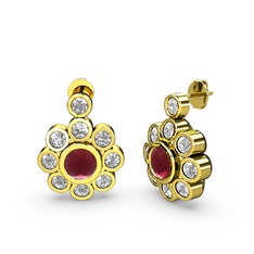 Elmas Çiçek Küpe - Swarovski ve kök yakut 14 ayar altın küpe #1f8c5nu