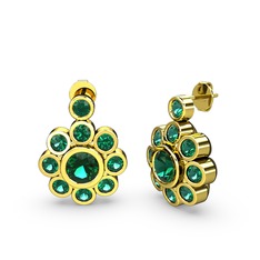 Elmas Çiçek Küpe - Yeşil kuvars 8 ayar altın küpe #1fbcnqm