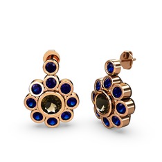 Elmas Çiçek Küpe - Lab safir ve dumanlı kuvars 8 ayar rose altın küpe #1fi50zb