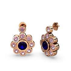 Pembe kuvars ve lab safir 18 ayar rose altın küpe